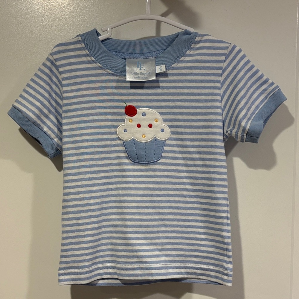 Little English Blue and White Striped Cupcake Birthday Tee - Picture 2 of 2